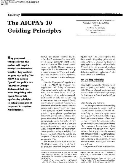 "The AICPA's 10 Guiding Principles" By Annette M. Nellen